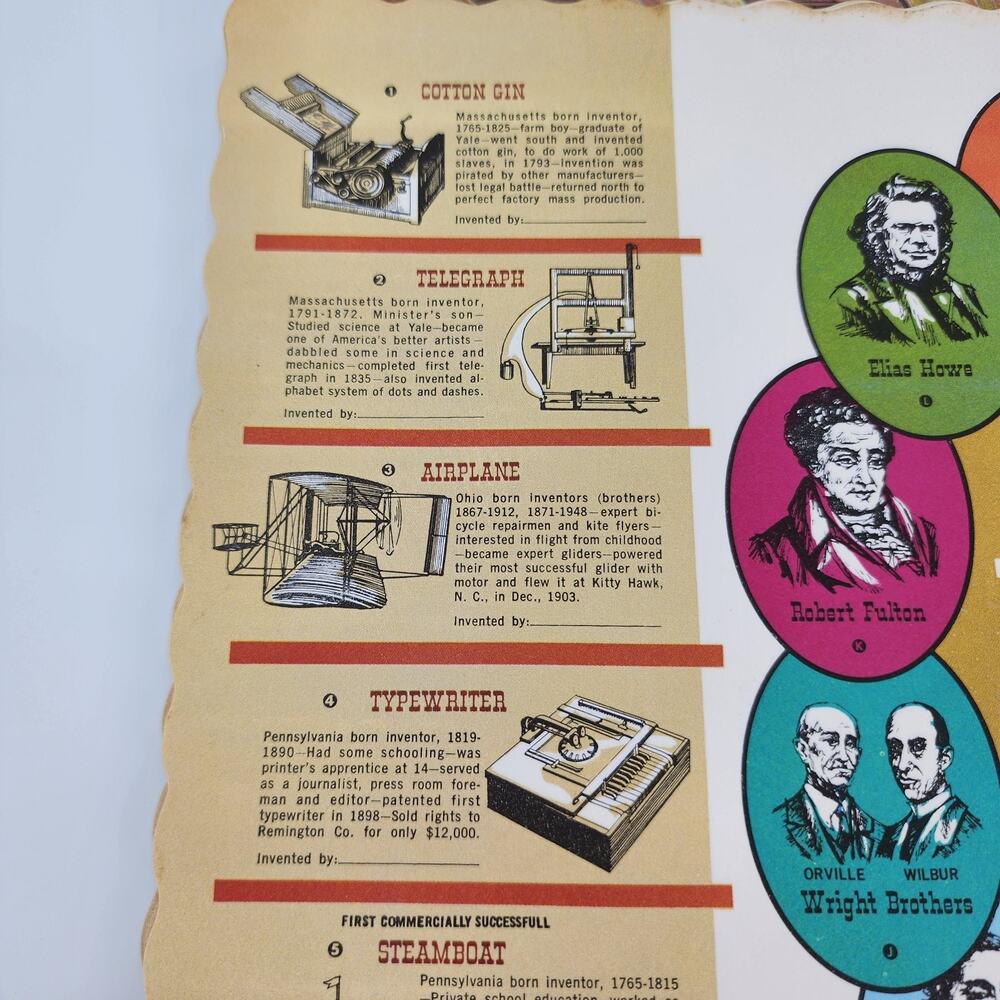 Vtg Lot of 18 Paper Placemats American Inventors & Inventions Springprint #365 - Picture 5 of 7